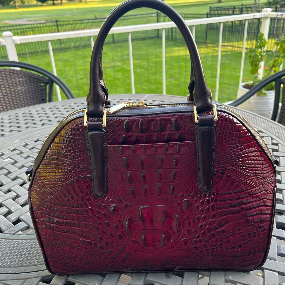 Brahmin Hudson Wine Granada Leopard Satchel - Picture 3 of 16